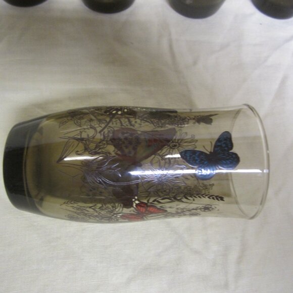RETRO SET OF 6 TUMBLERS, SMOKEY GLASS W/BUTTERFLY DESIGN - Picture 8 of 9